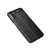 Noktaks - Oppo A72 Uyumlu Kılıf Deri Dikiş Görünümlü Niss Karbon Silikon Kapak - Siyah - T15054