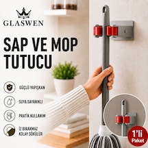 Paspas Süpürge Fırça Ve Mop Askısı Sap Tutucu Mutfak Banyo Askı Yapışkanlı Düzenleyici Askılık Gri