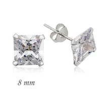 Vgd Gümüş Kare Tek Taş Zirkon Küpe - 8 Mm