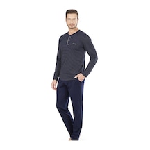 Erkek Penye Çizgili Pijama Lacivert 001