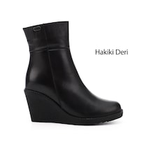Gönderi(R) Gönderi R Siyah Fermuarlı Dolgu Topuklu Hakiki Deri Bot Siyah
