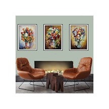 Vazo Çiçek Tasarımlı 3 Lü 20x30 Cm Retro Ahşap Tablo Çok Renkli - 743298332 Çok Renkli