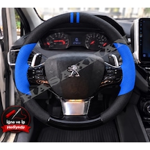 Peugeot 2008 Dikme Direksiyon Kılıfı Delikli Deri Parlak Siyah Mavi Detay Çift Yüzük Ve Dikiş 2019-2023