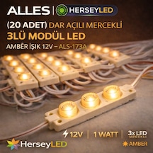 20 Adet Dar Açılı Mercekli 3 Watt Modül Led Amber Işık Als-173g 12v Amber