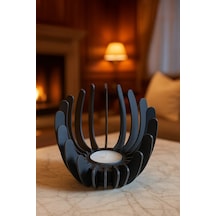 3d Baskı Nilüfer Çiçeği Formlu Mumluk Tealight Mum Tutucu Yapıştırıcısız Geçmeli Dekoratif Mumluk Siyah Çok Renkli
