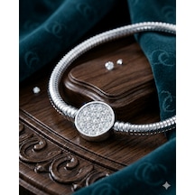 Kadın Charm İçin Uygun Yuvarlak Taşlı Model Çelik Bileklik 19 Cm Silver