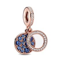 Fubena Rose Renk Lacivert Parıldayan Çift Disk Sallantılı Charm Gümüş