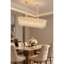 Modern Premıum Sarkıt Avize 24xe14 Gold Dikdörtgen Lüks Salon Yemek Odası Avizesi