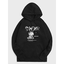 Unisex Super Baskılı Kapüşonlu Sweatshirt Beyaz Siyah
