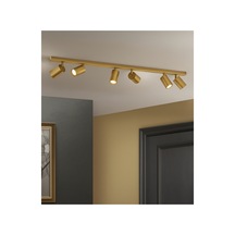 120 Cm Mat Gold Eskitme Kaplama 6lı Gu10 Led Spot Hareketli Başlık Led Tavan Altılı Avize Aydınlatma Siyah