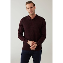 Erkek Koyu Bordo Regular Fit Desenli Yünlü Polo Yaka Triko