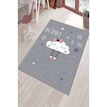 Gri Yıkanabilir Kaymaz Tabanlı Bulutlu Bebek Halısı Ar765n11