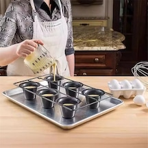 6 Bardak Yapışmaz Popover Tavası Muffin Cupcake Pişirme Kabı Puding Tavası Siyah