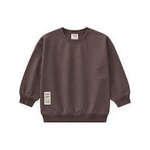 Cigit Etiket Detaylı İnce Mevsimlik Sweatshirt 2-10 Yaş Kahverengi