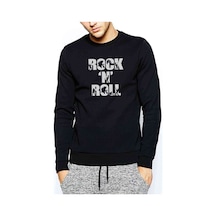 Rock'N Roll Baskılı Siyah Erkek Örme Sweatshirt (528515817)