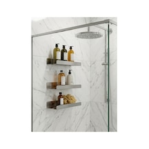 Yapışkanlı / Vidalı Banyo Mutfak Rafı 3'lü Set - Su Tahliyeli Ve Lif Askılı Organizer Mat Siyah