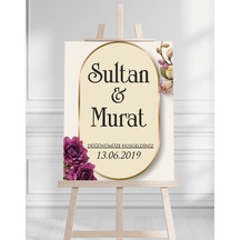 Söz Nişan Düğün İçin 50x70 Karşılama Panosu - Çiçek Tasarımlı 006 Beyaz