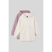 Tommylıfe Rahat Form Kapüşonlu 2li Paket Ekru-gül Kurusu Kadın Tunik Sweatshirt - 97163 Gül Kurusu-ekru