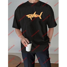Startmore Unisex Shark Tasarım Tshirt Kısa Kollu Bisiklet Yaka T-shirt Siyah