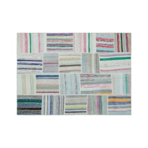 El Dokuması Patchwork Vintage Yün-pamuk Çizgili Halı 25247 160 X 222 Cm Çok Renkli