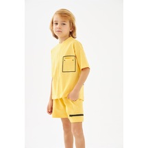 Erkek Çocuk Sarı Bisiklet Yakalı Arkası Baskılı Cep Detaylı Tişört - Bk 219225 Silversun-sarı