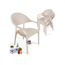 Bahex Bambu 4lü Set Rattan Kollu Bahçe Sandalye Koltuk 4ad Cappcn Cappuccino