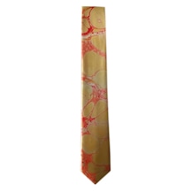 ElifEbru Exclusive Handicrafts Ebru Sanatı Saten Kravat Altın Rengi Pembe Sakr 104 Pembe