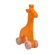 Woodnjoy Wood & Joy Doğal Ahşap Hareketli Tekerlekli Turuncu Zürafa