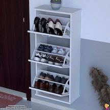 Modilayn Varbi Asma Kapı Önü 52 X 115 X 25,5 Cm Lik 3 Düşer Kapak 6 Göz Raf Bölmeli Ayakkabılık Ceviz - Beyaz