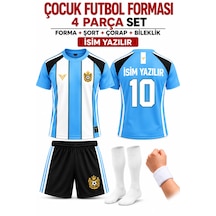 Yenteks İsim Yazılır Çocuk Futbol Forması Mavi-siyah Özel Tasarım 4 Parça Forma+şort+çorap+bileklik Mavi - Siyah