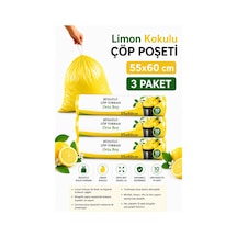 Orta Boy 55x60 Limon Kokulu Büzgülü Çöp Poşeti 30 Adet 3 Paket Çöp Torbası 40 Litre