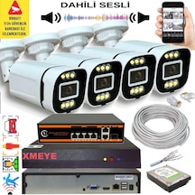 4 Lü Yapay Zeka Destekli 5 Mp Görüntü Poe Bağlantılı Sesli 6 Warm Led Gece Renkli Ip Kamera Seti 4386ws