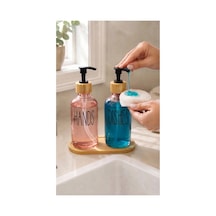 Bambu Stantlı Antrasit 2'li Cam Sıvı Sabunluk Seti 350ml Pembe Pembe