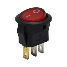 Yuvarlak Mini Anahtar Işikli 220V 3P Kırmızı 14Mm