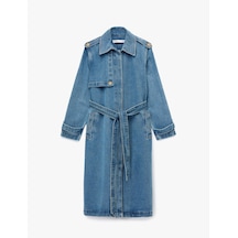 Koton Rahat Kalıp Düğmeli Kemerli Uzun Denim Trençkot Orta İndigo 6wal50014md Indigo