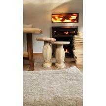 Wood Wooden Ahşap 2'li Set Fitilli Mantar Yan Sehpa Modern Naturel Renk Fiskos Naturel