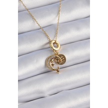 316l Çelik Gold Renk Zirkon Taşlı Ay Yıldız Model Charm Model Kadın Kolye - Tj-bko9312 Çok renkli