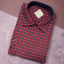 Eren Style Linen Keten Klasik %100 Cotton Kısa Kollu Terletmeyen Gömlek Kırmızı