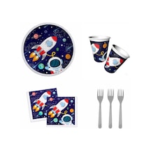 Uzay Temalı Tabak, Bardak, Çatal, Peçete Seti