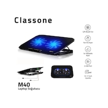 Classone M40 Gaming Laptop Soğutucu Notebook Standı, Mavi Led,14-15.6-17 İnch Uyumlu, 2 Fan, 2 Usb