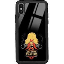 Apple Uyumlu iPhone Xs Max Say Your Prayers Tasarımlı Glossy Telefon Kılıfı Siyah