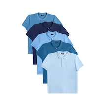 Tudors Erkek 5'li Paket Lacivert-petrol-k.petrol-mavi-k.mavi Slim Fit Pamuklu Düz Pike Polo Yaka Tişört-33007 Multi Çok Renkli