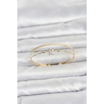 Pirinç Gold Renk Zirkon Taşlı Baget Model Kadın Bileklik Gümüş