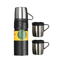 3 Bardaklı Paslanmaz Çelik 700 Ml Sıcak Soğuk Tutan Çay Kahve Su Termosu - Fc435 Siyah Diğer