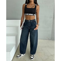 Zeo Basic Skater Tintli Balon Pantolon Tintli Mavi