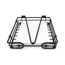 Metal Kare Peçetelik Siyah Masa Üstü Peçete Organizeri, Yaylı Baskı Sistemli Peçete Tutucu, 19x19x4 Cm Modern Mutfak Peçeteliği, Tezgah Üstü Peçete Düzenleyici, Masası İçin Peçetelik -