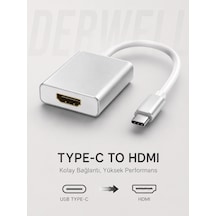Type-c To Hdmı Görüntü Ses Aktarıcı Dönüştürücü Adaptör Telefon Tablet Laptop Televizyon Monitör Uyumlu Ekran Yansıtma Kablosu Yüksek Kolay Bağlantı Sunan Metal Gri Çevirici Aparat