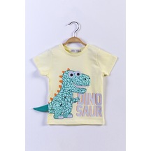 Toontoy Kids Toontoy Erkek Çocuk Kabartmalı Dinazor Baskılı Tişört Sarı
