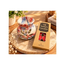 Mermer Desenli Seramik Buhurdanlık Ve 10 Lu Tealight Mum Bej