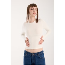 Gugus Kadın Modal/viskon Kumaş Bisiklet Yaka Parmak Geçirmeli Body Beyaz
